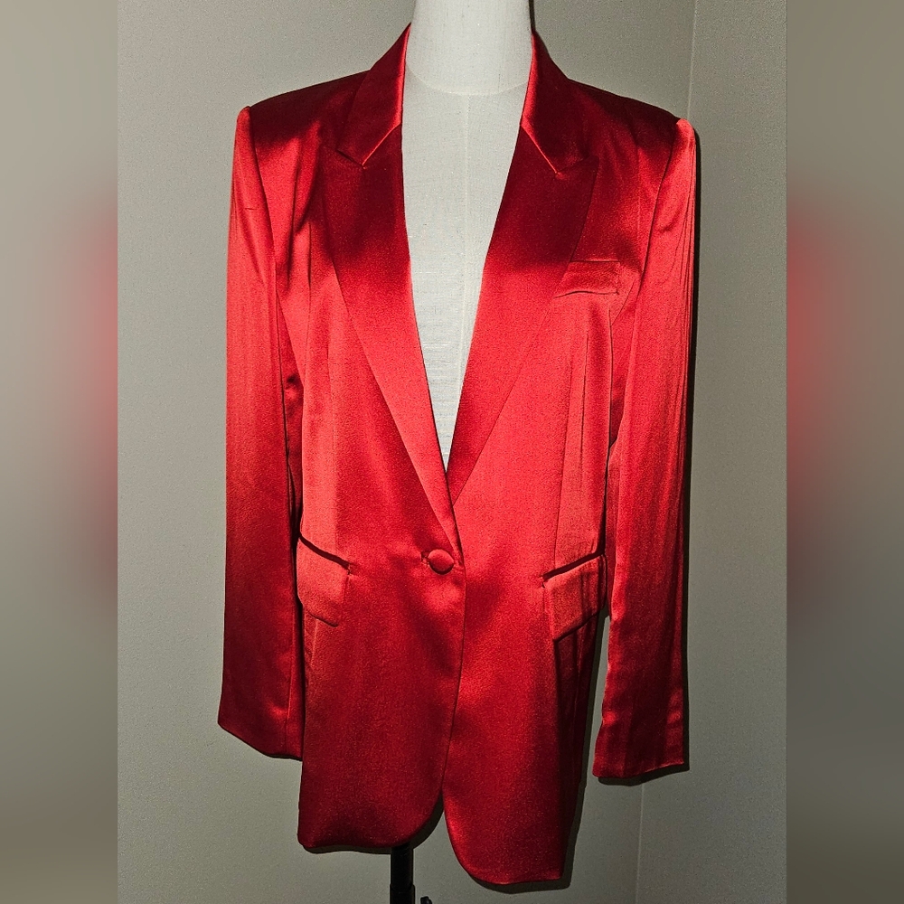 GORGEOUS! Antonio‎ Melani Satin Bemadette One Button Jacket: Scarlet: Size- 8 - Picture 2 of 13